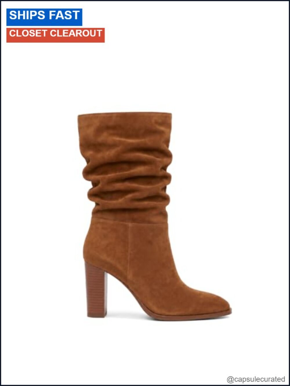 Women's Suede Mid Calf Slouch Boots Chunky Block Heel Zip